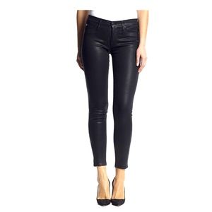 Hudson Mid Rise Nico Black Noir Coated Skinny Pants Size 25” Waist